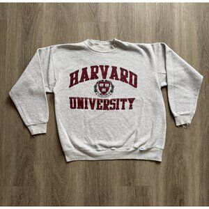 Rare Vintage 90s Harvard University Discus Athletics Gray Crewneck Sweater Large